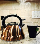 3 Quart Whistling Tea Kettle - Modern Stainless Steel Whistling Tea Pot for Stovetop with Cool Grip Ergonomic Handle - Brush Copper Finish