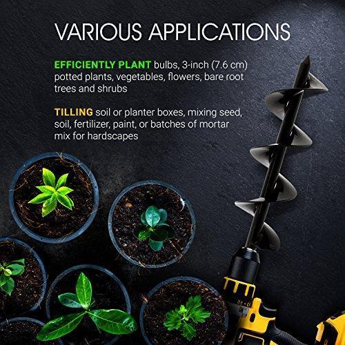 7Penn Garden Plant Flower Bulb Auger 3in x 24in Rapid Planter – Post or Umbrella Hole Digger for 3/8in Hex Drive Drill