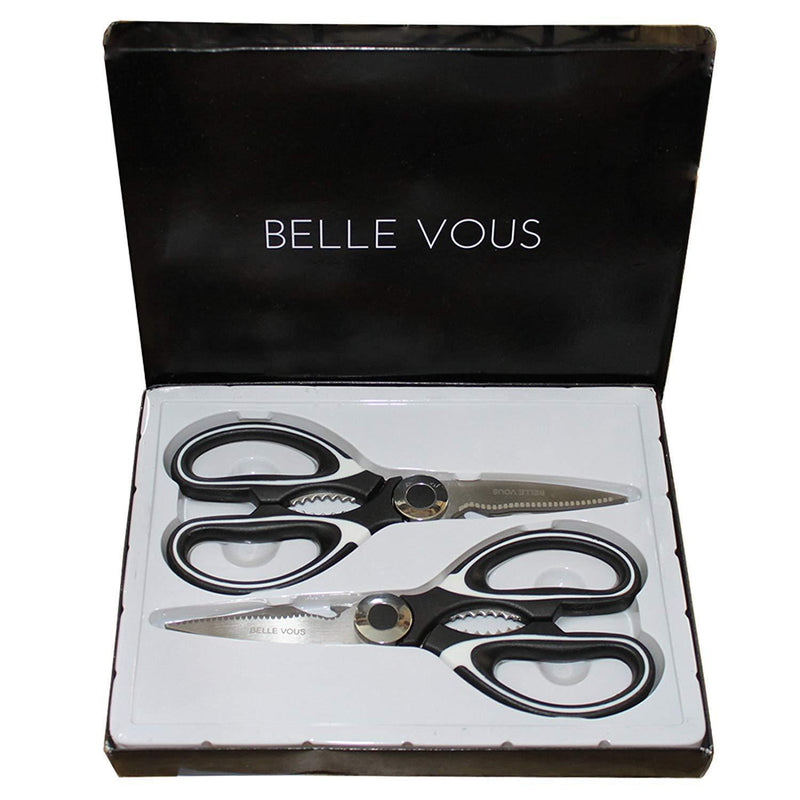 Heavy Duty Kitchen Scissors Set (Pack of 2) - Razor Sharp Multipurpose Utility Shears with Stainless Steel Blade for Herb, Chicken, Fish, Meat, Vegetables – Kitchen Shears (Black)