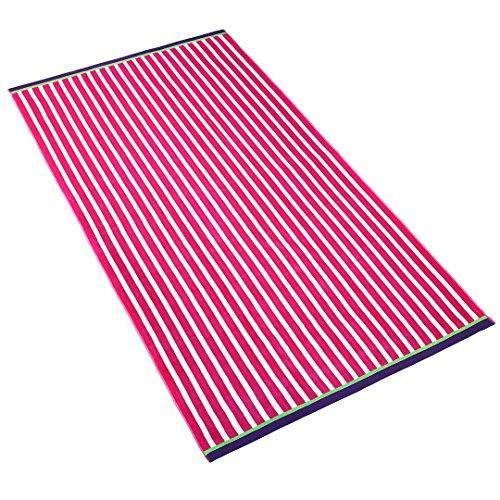 Ben Kaufman - Oversized 40" X 70" Stripe Color Velour super soft Beach and Pool Towel Set of 2 pieces . Easy care, Extra Large (Pink)