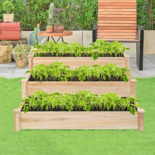Giantex Raised Garden Bed Kit Elevated Planter Box for Vegetables Fruits Herb Grow, Heavy Duty Natural Cedar Wood Frame Gardening Planting Bed for Deck, Patio or Yard Gardenin, 49"X23"X30.0"(LXWXH)