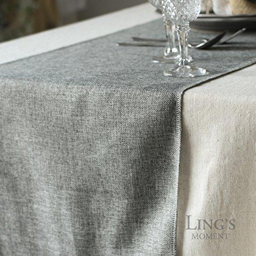 Ling's moment Gray Burlap Table Runner 14 x 84 Inch with Bow Ties for Farmhouse Table Runner Dresser Cover Runner Wedding Party Fall Decorations