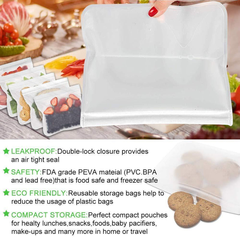 Easy Seal Sandwich Bags Reusable Snack Bags 7Pack Silicone Lunch Bags Zip Lock Storage Bags for Kids Food, Makeup, Home organization, Eco Friendly Freezer Safe Leak-proof