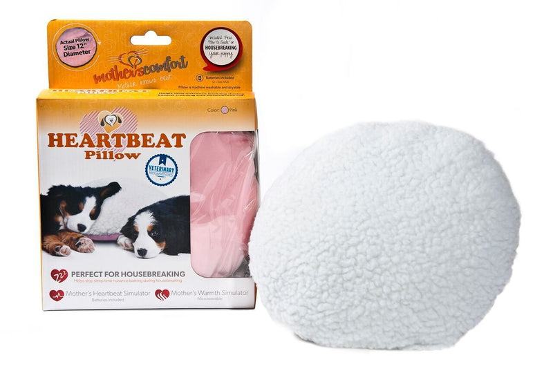 PetZu Mother's Comfort Heartbeat Pet Pillow, Pink/White