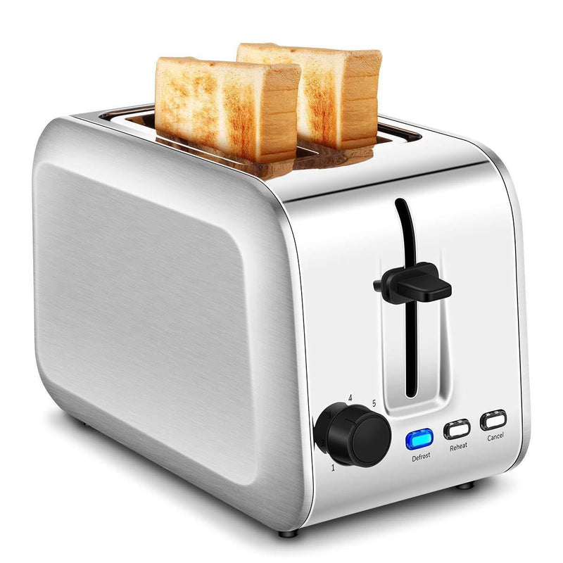 2-Slice Toaster, Stainless Steel Toasters with 7 Bread Shade Settings, Extra-Wide Slots and Removable Crumb Tray (Silver)