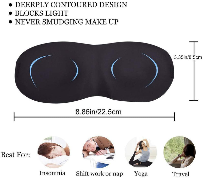 3D Sleep Mask for sleeping, Contoured Shape Eye Mask (2 Pack) Sleeping Mask for Women, Men, Super Smooth Blindfold for Travel, Shift Work (Black & Black)