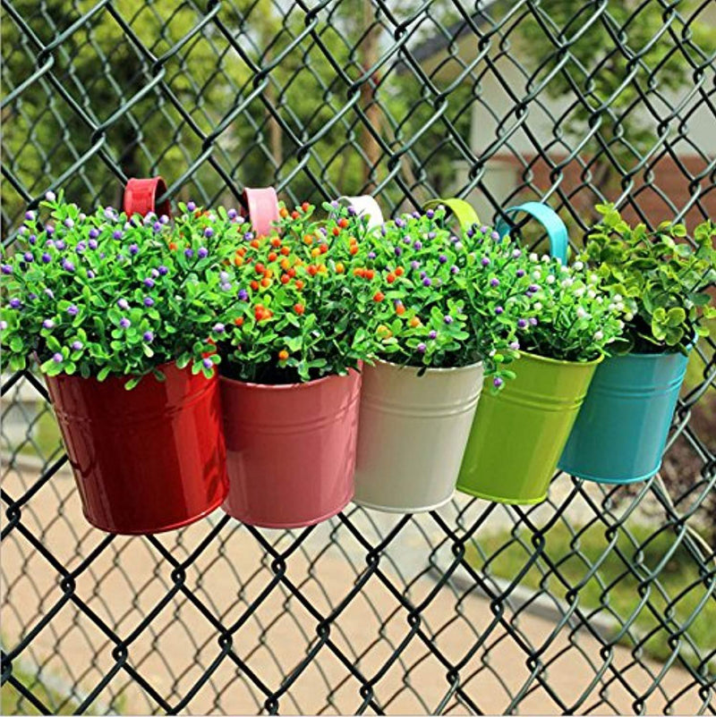 10 pcs Hanging Flower Pots, Thickened Metal Iron Wall Hanging Planter Indoor/ Outdoor for Railing Fence Balcony Garden Home Decoration, Multicolor