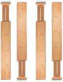 Juego de 4 separadores de cajones de bambú, organizador de cajón de cocina, divisores de cajones ajustables y gastables, ideal para cocina, aparador, dormitorio, escritorio