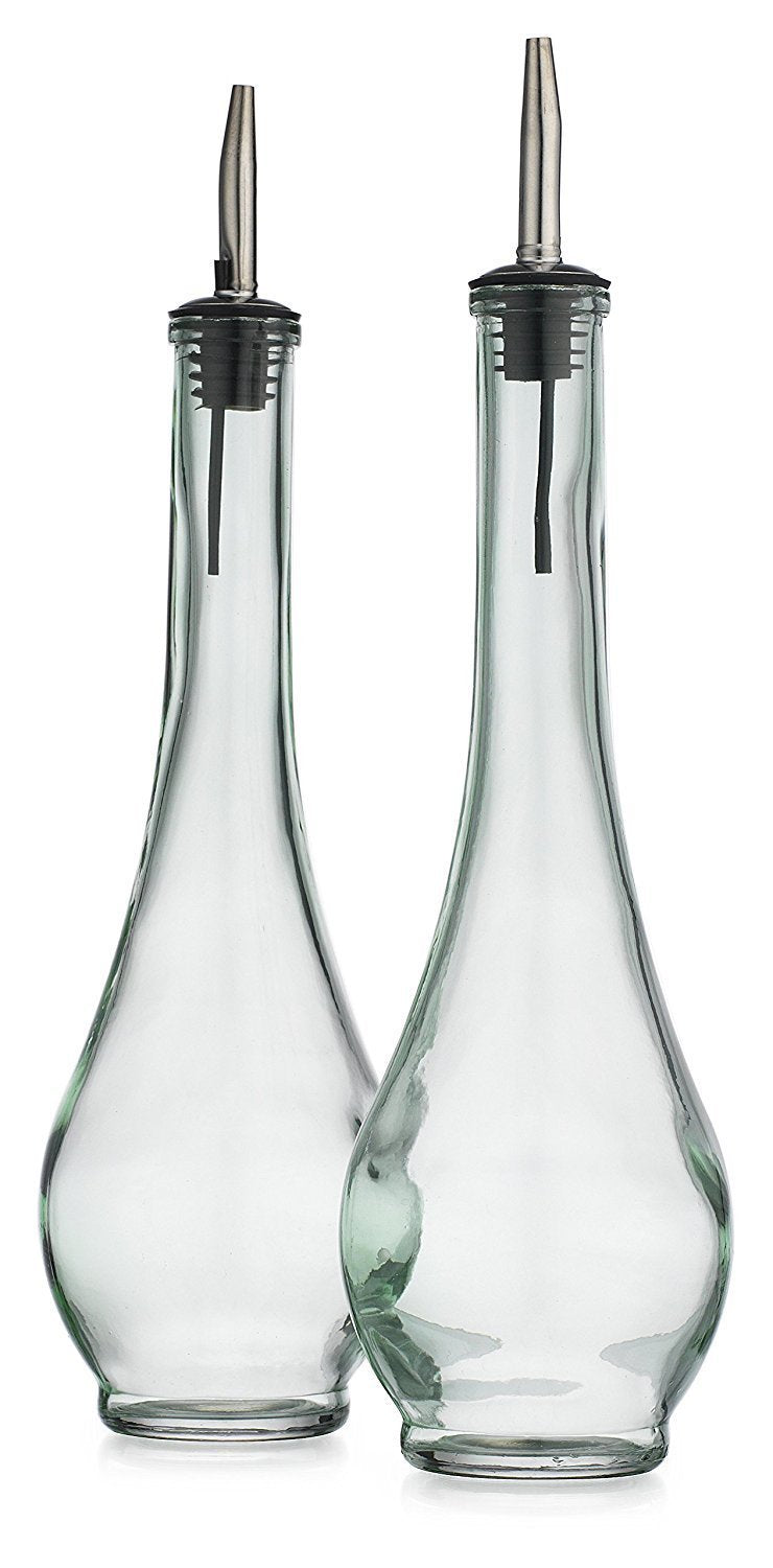 Classic Set of 2 Vintage Glass Olive Oil Dispenser Teardrop Bottles - 2 Piece Cruet Set