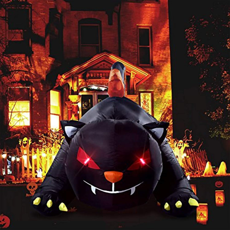 YUNLIGHTS 6X4Ft Halloween Inflatable for Halloween Big Black Cat with LED Lights Indoor and Outdoor Decorations