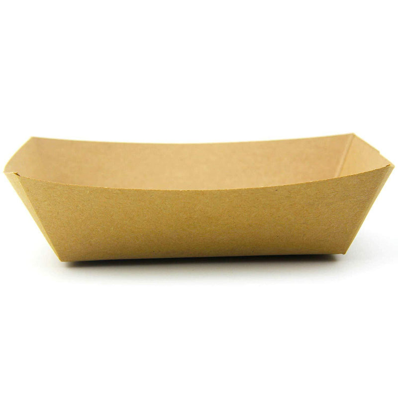 [250 Pack] 2 lb Heavy Duty Disposable Kraft Brown Paper Food Trays Grease Resistant Fast Food Paperboard Boat Basket for Parties Fairs Picnics Carnivals, Holds Tacos Nachos Fries Hot Corn Dogs