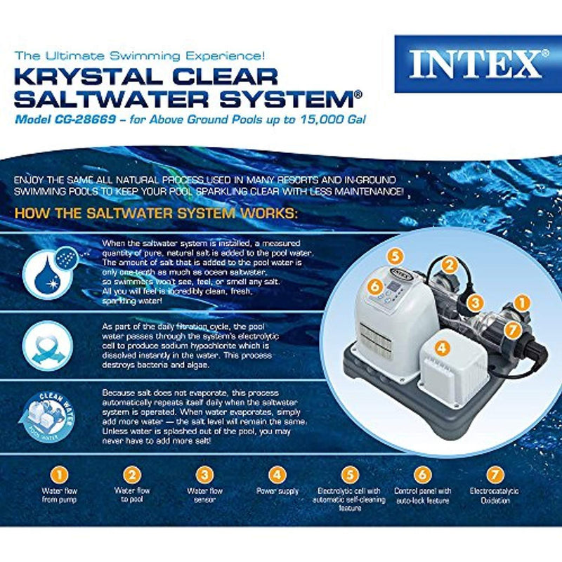 Intex Krystal Clear Saltwater System with E.C.O. (Electrocatalytic Oxidation) for up to 15000-Gallon Above Ground Pools, 110-120V with GFCI
