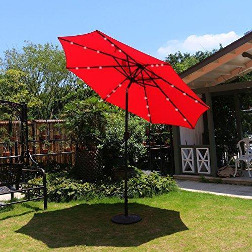 Sunnyglade 9' Solar 24 LED Lighted Patio Umbrella with 8 Ribs/ Tilt Adjustment and Crank Lift System (Red)