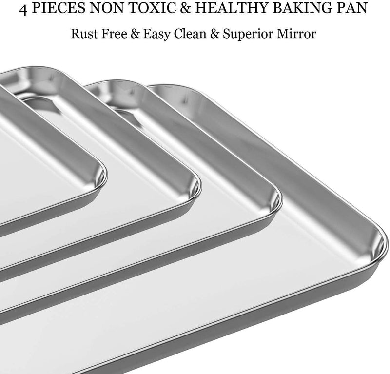 Baking Sheet with Silicone Baking Mat, Set of 8 (4 Sheets + 4 Baking Mats), Fungun Stainless Steel Cookie Sheet Baking Pan with Silicone Mat, Non Toxic & Heavy Duty & Easy Clean