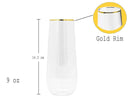 Plastic Champagne Flutes with GOLD RIM SET OF 24 | 9 Oz STEMLESS | Disposable | BPA-FREE | Shatterproof | Clear Toasting Glasses | Recyclable | Perfect for Weddings Party Events Holidays