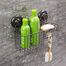 HASKO accessories - Powerful Vacuum Suction Cup Shower Caddy Basket for Shampoo - Combo Organizer Basket with Soap Holder and Hooks - Stainless Steel Holder for Bathroom Storage (Bronze)
