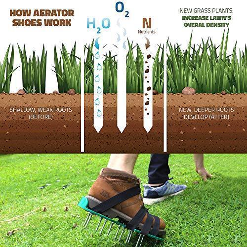 Dripex Lawn Aerator Spike Shoes -with 26 Spikes and 4 Adjustable Straps Heavy Duty Lawn Aerator Sandal Includes Garden Work Gloves for Aerating Your Lawn or Yard