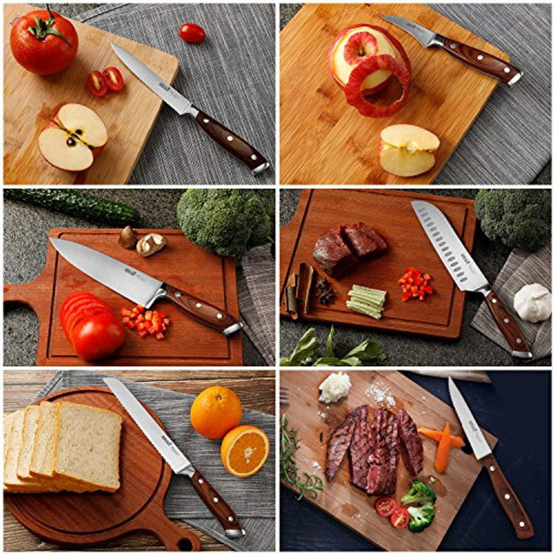 Knife Set,15-Piece Kitchen Knife Set with Block Wooden,Chef Knife Set with Sharpener,Germany High Carbon Stainless Steel Knife Block Set,Boxed Knife Sets,ROMEKER