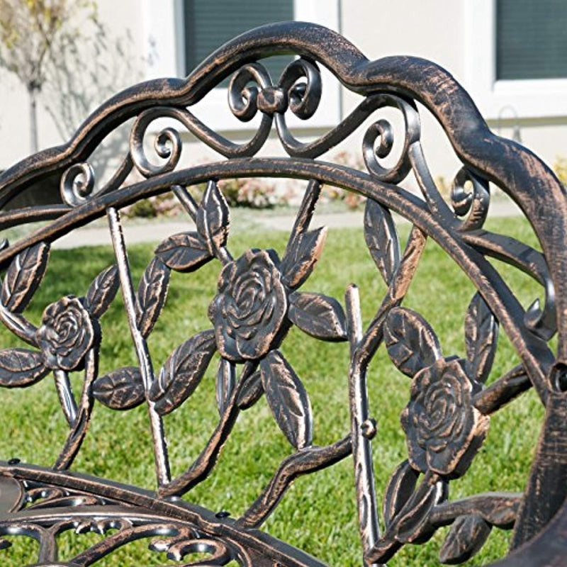 LEAN ON US Belleze Antique Designed Rose Style Outdoor Patio Park Garden Bench Bronze Love Seat Cast Iron Backyard Porch Home Pool