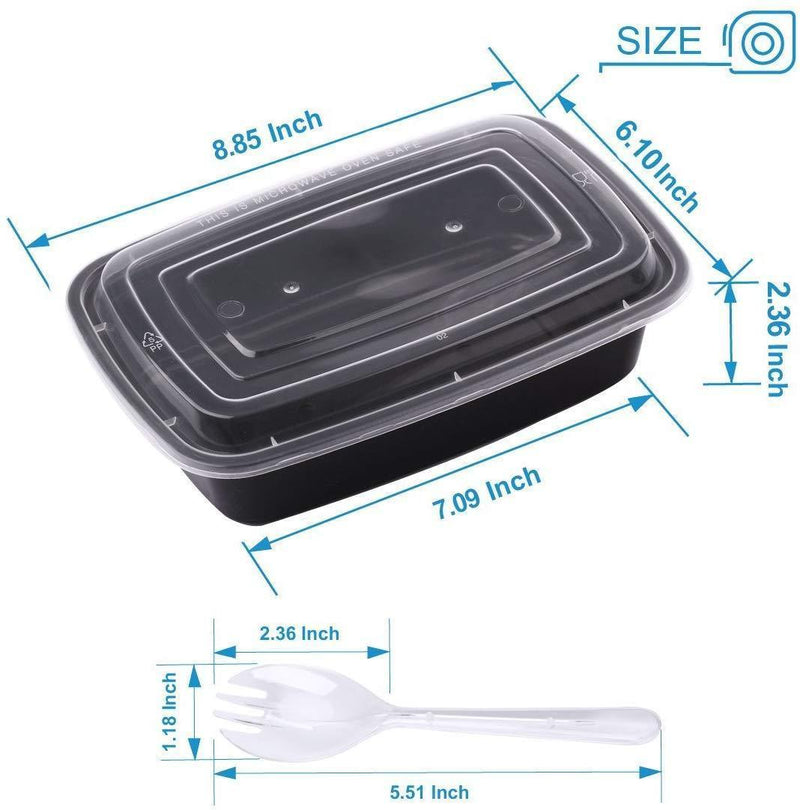 Maredash 34OZ Meal Prep Containers,Food Storage Container with Sealed Black Lid and Fork Spoon,Lunch Box, Foldable Meal Peparation Container, Microwave,Refrigerator and Dishwasher