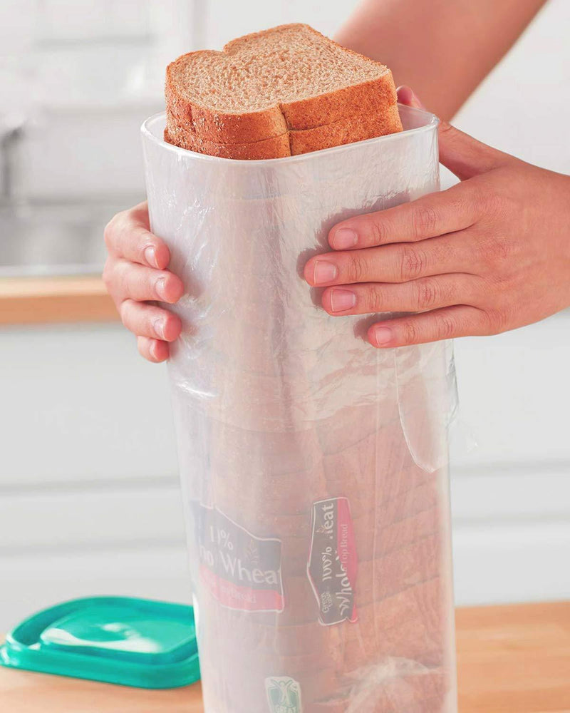 Buddeez Bread Container - Plastic Storage Keeper, Loaf, Aqua Lid