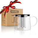 KORSMALL Cold Brew Maker and Tea Infuser, 1.5L/50oz Premium Glass Pitcher with Lid Removable and Reusable Filter Perfect for Hot or Iced Coffee, 1.5L / 50oz, black clear