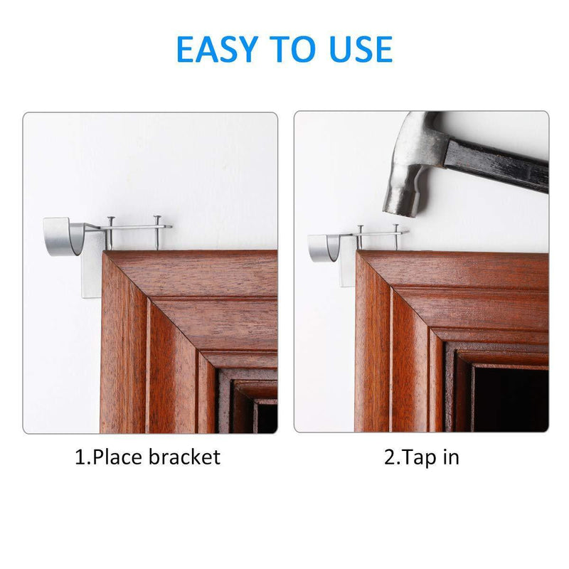 Yoaokiy Single Curtain Rod Brackets, 1Pair, Silver, Curtain Rod Holders Tap Right Into Window Frame - Adjustable Curtain Rod Brackets for Window Bedroom Decoration