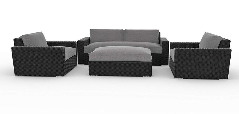 Toja Bretton Outdoor Patio Sofa Set (4 pcs) | Wicker Rattan Body with Sunbrella Cushions (Cast Silver)