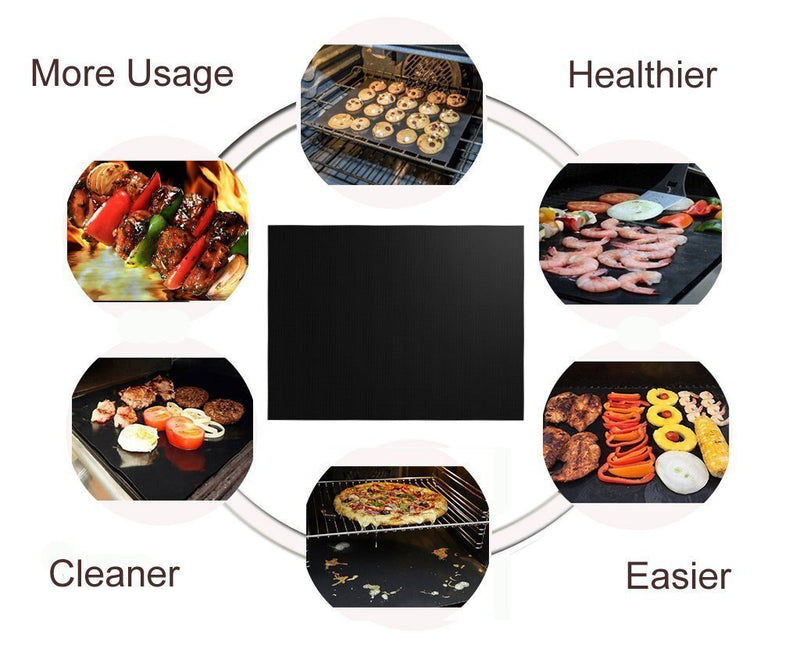 Grill Mat Set of 6 - 100% Non-Stick BBQ Grill Mats, Heavy Duty, Reusable, and Easy to Clean - Works on Electric Grill Gas Charcoal BBQ - Extended Warranty - 15.75 x 13-Inch, Black