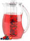 Chef’s INSPIRATIONS Fruit Infusion Water Pitcher. 2.9 Quart (2.75 Liters). Best For Infused Lemon, Fruit, Herbs Or Tea Beverages. Shatterproof Acrylic. Includes Ice Core & Bonus Infuser Recipe eBook