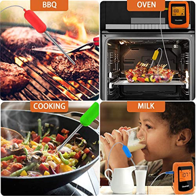 Bluetooth Meat Thermometer, Wireless Digital Barbecue Thermometer, Smart BBQ Thermometer with Two Stainless Steel Probes Remote Monitors for Cooking/Smoker/Kitchen/Oven/Grill, Support iOS and Android