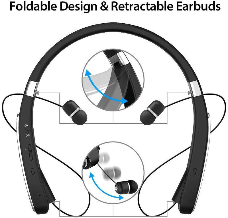 Wireless Bluetooth Headset, EGRD Foldable Retractable Neckband Headphones-[30 Hrs Playtime] Compatible Xs MAX/ 8/7 Plus Samsung Galaxy S9 Note 8 Cellphones