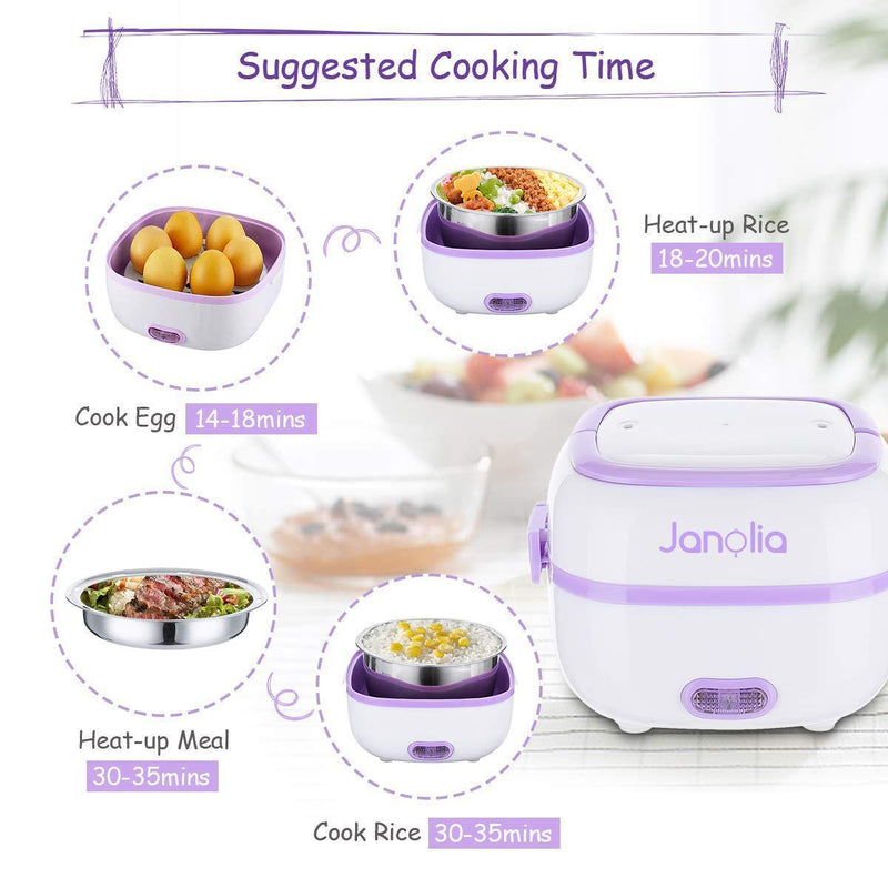 Janolia Electric Food Steamer, Portable Lunch Box Steamer with Stainless Steel Bowls, Egg Steaming Rack, Spoon, Measuring Cup