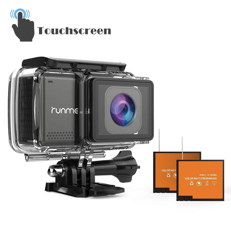 RUNME R3 2.45” Touchscreen 4K 16MP Wi-Fi Action Camera, Sony Image Sensor, 30M Water Resistant Camcorder with 170° Wide-Angle Lens, Sports Cam with Accessories Kit & 2 Rechargeable Batteries(Grey)