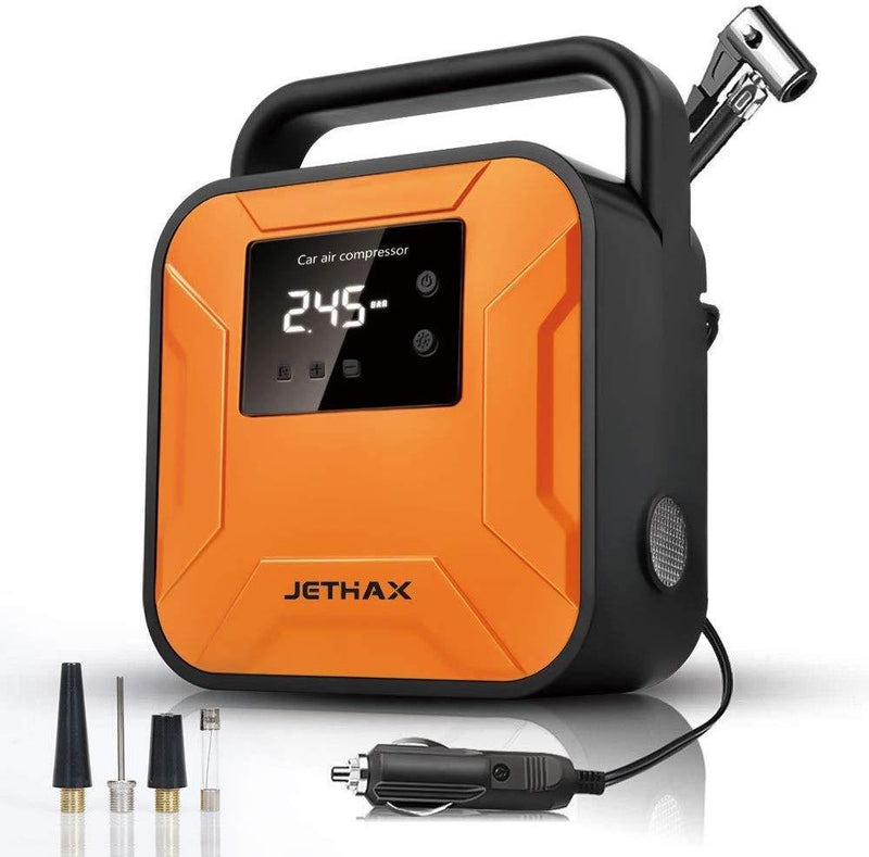 JETHAX Air Compressor Tire Inflator, 12V Portable Air Pump for Car Tires, Tire Pump with LED Light, Long Cable and Auto Shut Off Compatible with Car, Bicycle, Motorcycle, Balls, Inflatable Pool