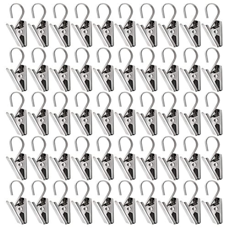 Teenitor 50 PCS Stainless Steel Curtain Clips with Hook for Curtain, Photos, Home Decoration Outdoor Party Wire Holder