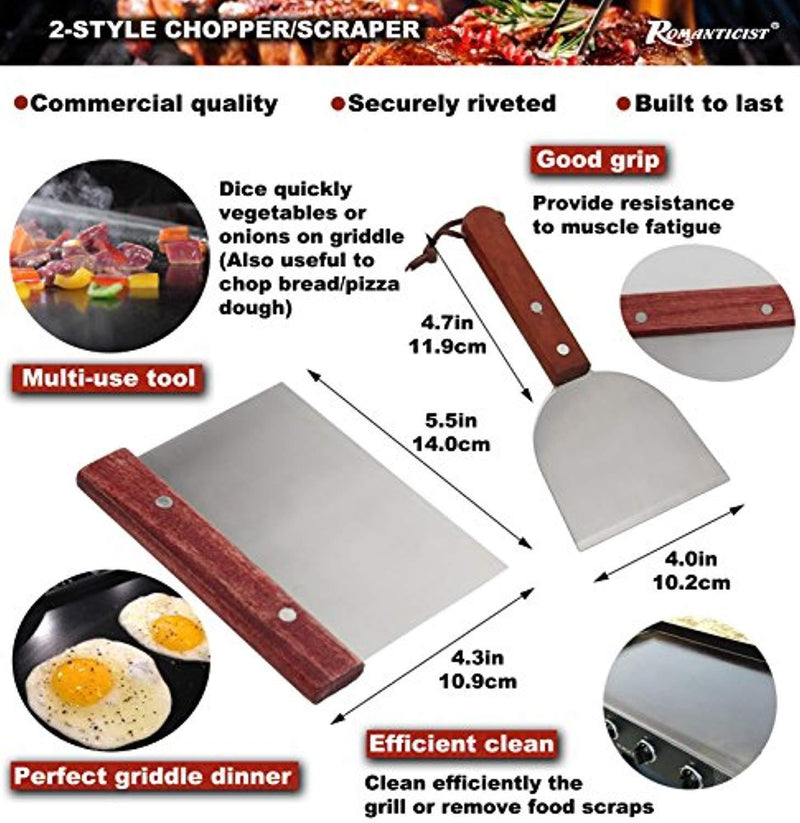 ROMANTICIST 8Pc BBQ Griddle Accessories Kit - Heavy Duty Stainless Steel Professional Griddle Tool Set - Great for Flat Top Cooking Camping Tailgating