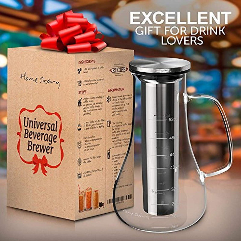 Cold Brew Coffee Maker - Glass Cold Brew Maker Pitcher 52 oz - Iced Coffee Maker Brewer Kit - Works Even as Large Cold Press Coffee Maker Pot or Hot Iced Tea Maker Infuser Carafe - Coffee Lovers Gift