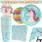 102 Piece Rainbow Unicorn Party Supplies Set Including Banner, Plates, Cups, Napkins, Straws, and Tablecloth, Serves 20