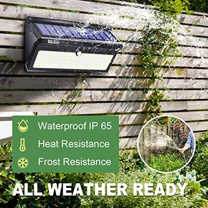 BAXIA Technology Solar Lights Outdoor, Wireless 100 LED Solar Motion Sensor Lights Waterproof Security Lighting Outdoor for Front Door, Backyard, Steps, Garage, Garden(2000LM, 2PACK)