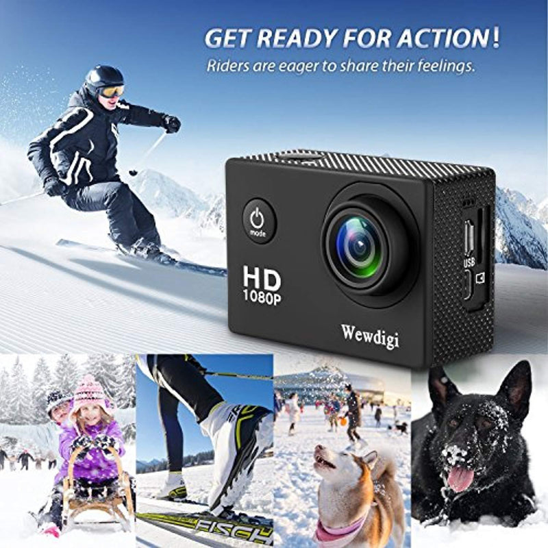 Wewdigi EV5000 Action Camera, 12MP 1080P 2 Inch LCD Screen, Waterproof Sports Cam 140 Degree Wide Angle Lens, 30m Sport Camera DV Camcorder with 10 Accessories Kit … (1080p, Black)