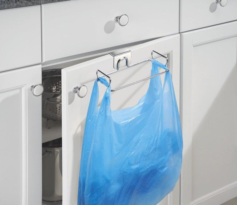 mDesign Over-The-Cabinet Plastic Bag Storage and Grocery Bag Holder, Kitchen Storage - Chrome