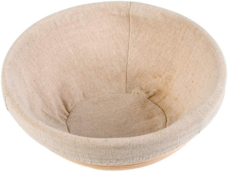 BakeWarePlus 9 Inch Round Banneton Bread Proofing Basket with Bakers Couche Proofing Flax Cloth 2 Pcs Set