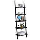 LEAN ON US Tangkula Ladder Bookcase 5-Tier Wood Leaning Shelf Wall Plant Shelf Ladder for Home Office Modern Flower Book Display Shelf Storage Rack Stable A-Frame Wooden Ladder Shelf (Black)