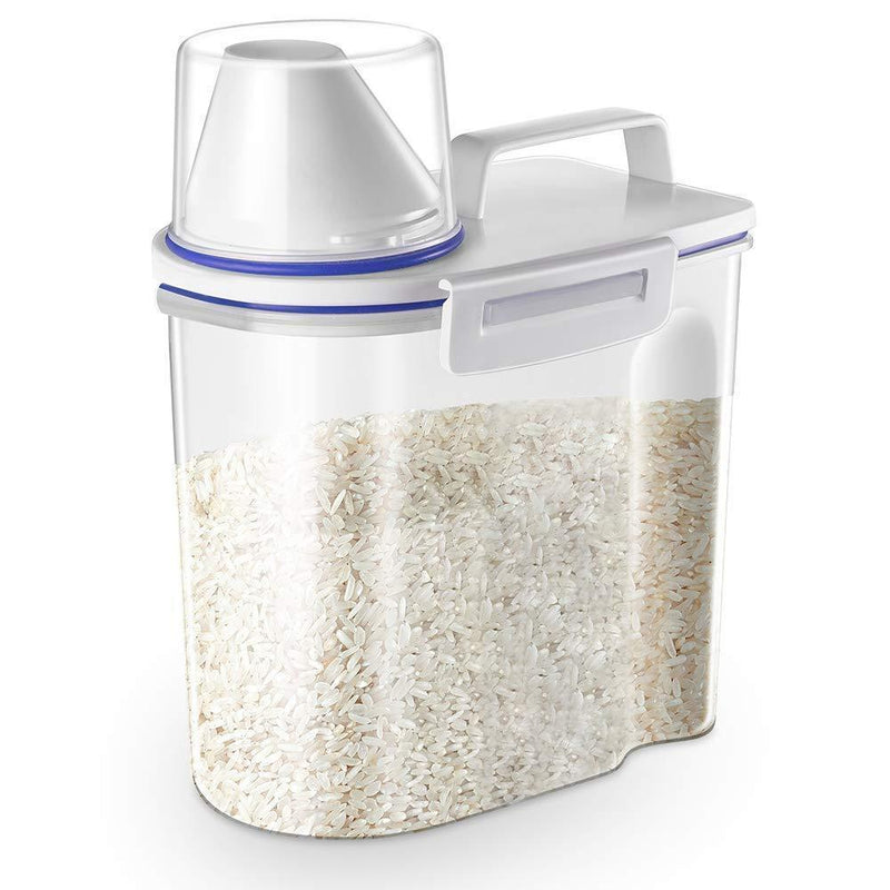 Mini Dry Food Storage Container - Rice Container with Pour Spout + Cup - Handy Dry Food Keeper for Sugar Beans Grain Candy 1.5L Blue