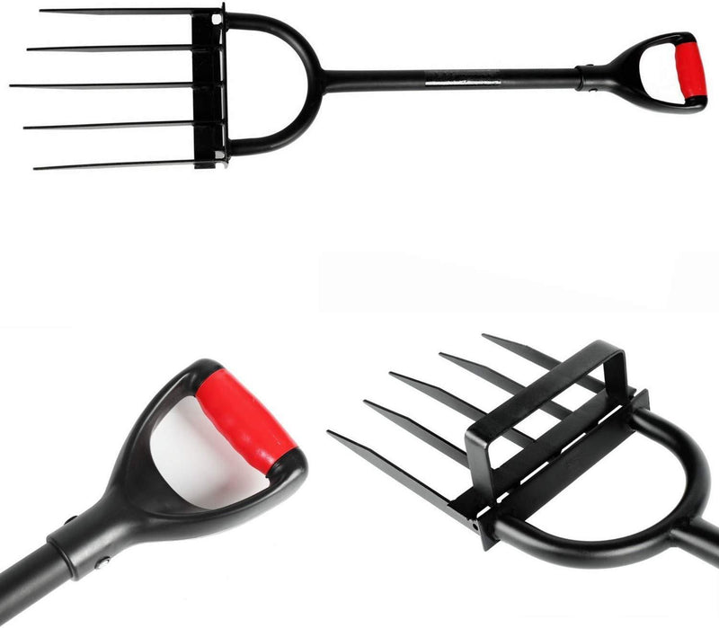 Ymachray 5-Tine Forged Cultivator- Heavy Duty Hand Tiller and Garden Claw Weeder Cultivator -Solid Steel Shaft Unbreakable Tines