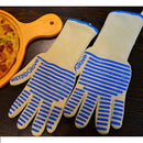 BBQ Oven Gloves Long Blue 1 Pair ,Heat Resistant Gloves with Food Grade Silicone Grips for Cooking,Baking,Potholder, EN407 Certified ,WXYZ