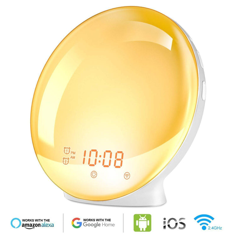 Wake Up Light Alarm Clock, Burbupps Kids Night Light Compatible with Alexa & Google Home, 7 Colored Sunrise Simulation and Sunset Fading, Dual Alarm Clock with FM Radio, USB Charge Port by Burbupps