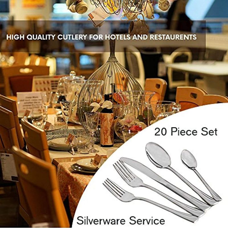 20-Piece Elegant Silverware Flatware Cutlery Set, Stainless Steel Utensils Service for 4, Include Knife/Fork/Spoon/Teaspoons, Mirror Polished by WH-SHOP