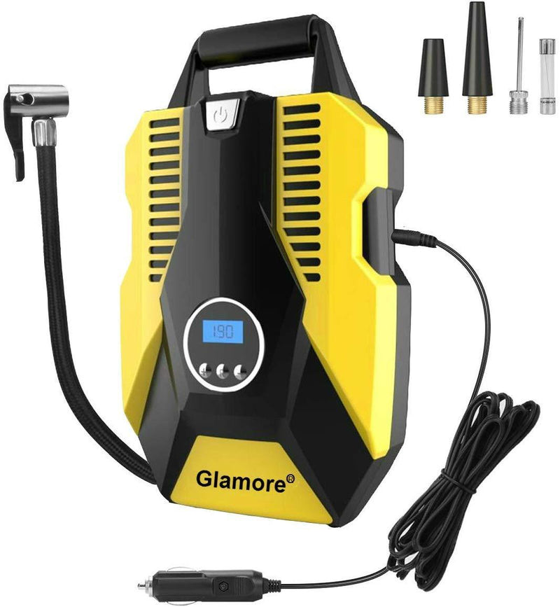 Glamore Portable Air Compressor for Car Tires, Digital Tire Inflator, 12V DC Air Compressor Tire Inflators, Air Tire Pump, 150 PSI with Emergency LED Flashlight for Cars, Motorcycles, Bikes, Ballons
